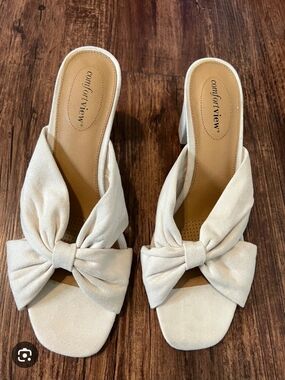 comfortview Cream Knot Bow Slide Mules